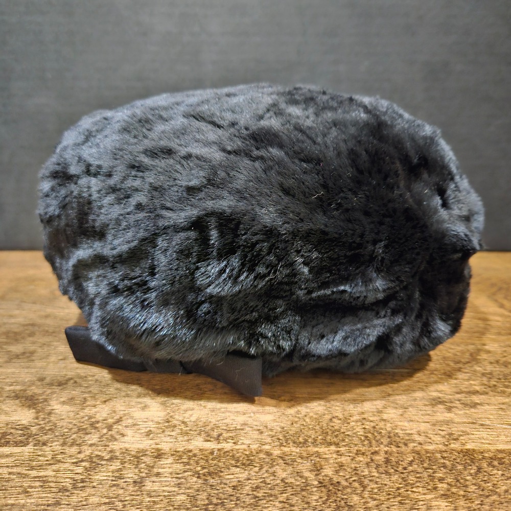 Lucila Mendez Women's Black Faux Fur Pillbox Hat One Size Vintage‎ Bow Detail